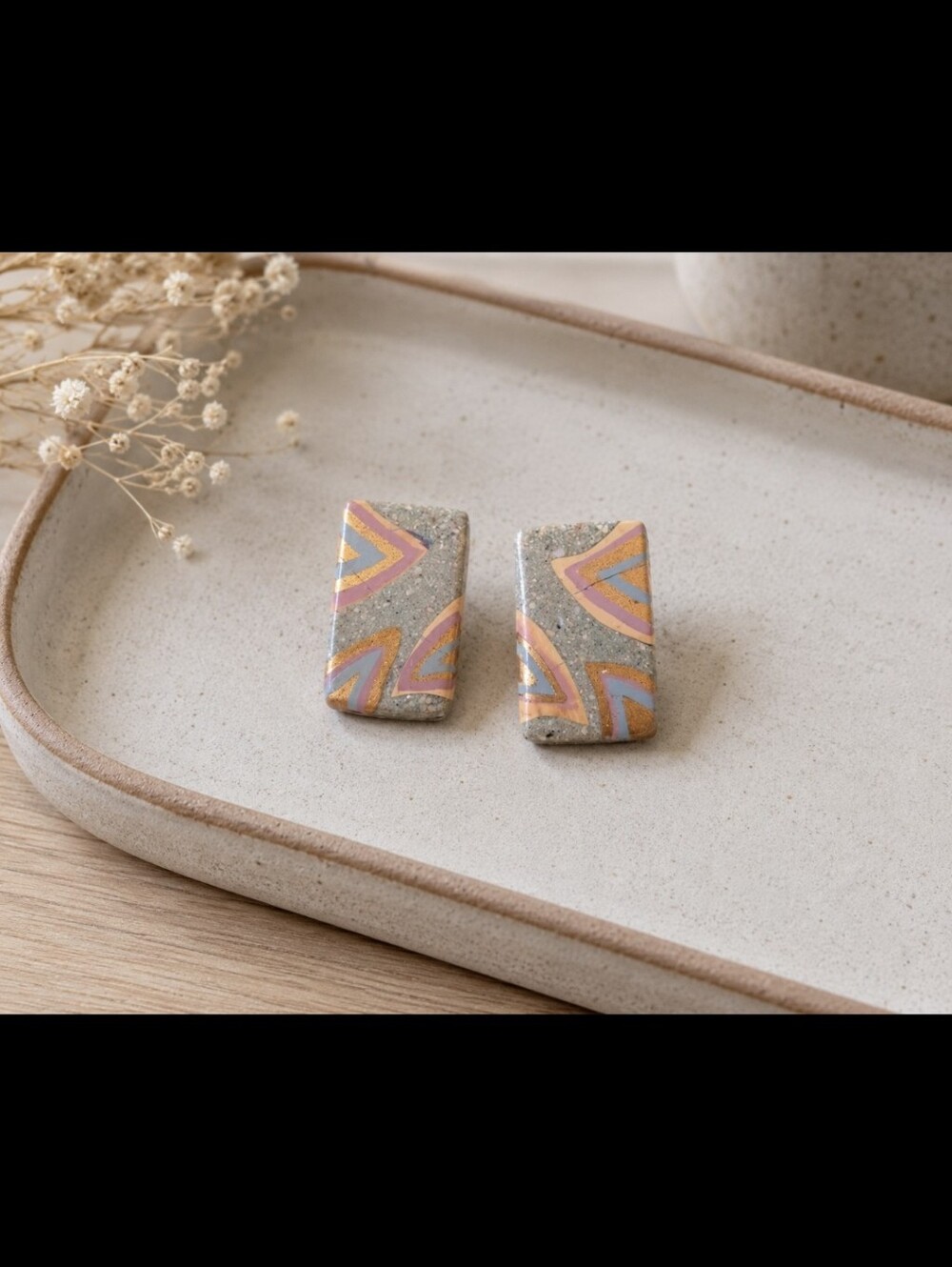 Handmade ceramic rectangular  earrings
